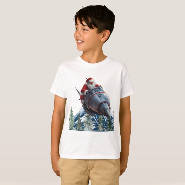 T-shirt Santa Claus on a Space Rocket Sleigh - Christmas (Devant entier)