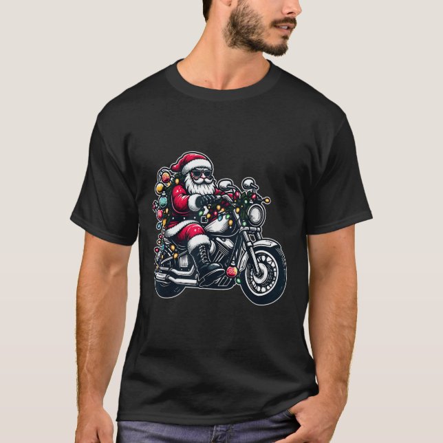 T-shirt Santa Claus On Motorcycle Funny Biker Christmas Xm (Devant)