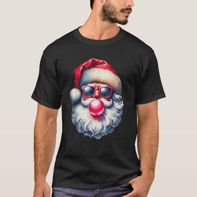 T-shirt Santa Claus Retro Noël bulle gomme rose sungla (Devant)