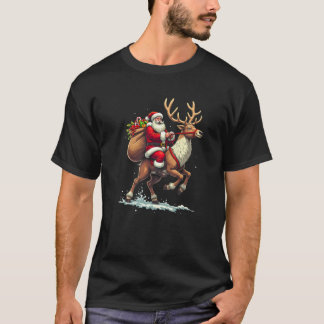 T-shirt Santa Claus Riding Reindeer Hommes Femmes Filles G
