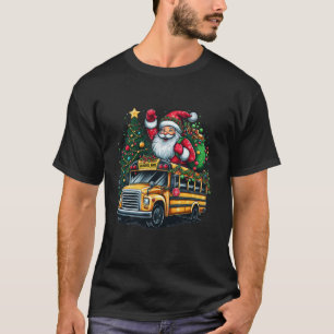T-shirt Santa Claus Riding School Bus Driver Christmas Tre