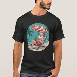 T-shirt Santa Claus Se Détendre Sur La Plage Lecture Livre