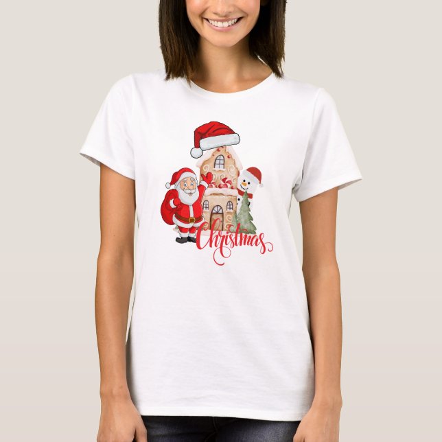 T-shirt Santa Claus, Snowman & Gingerbread House Classic C (Devant)