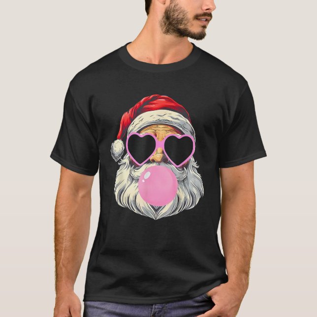 T-shirt Santa Claus soufflant la bulle gomme Lunettes de s (Devant)