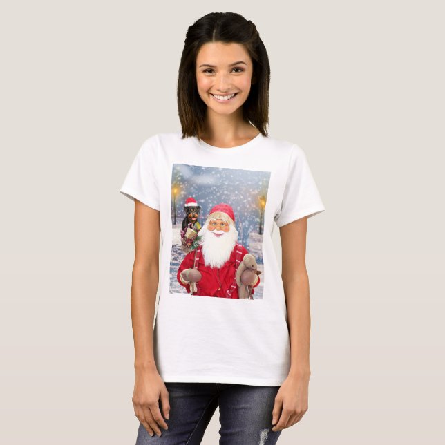 T-shirt Santa Claus w Christmas Gifts Rottweiler Chien (Devant entier)