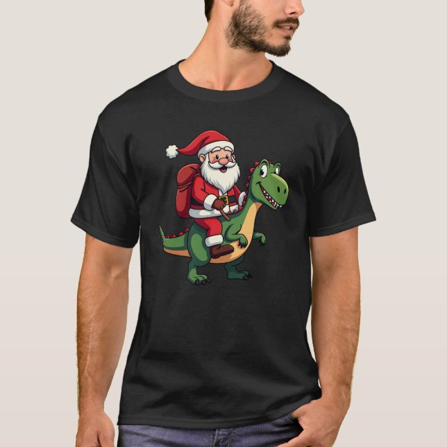 T-shirt Santa Clause Riding a Dinosaur meilleur cadeau de  (Devant)