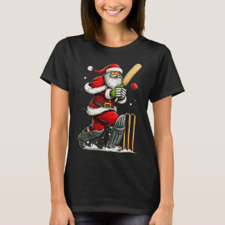 T-shirt Santa Cricket Player Funny Christmas Cricket Pajam
