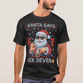 T-shirt Santa dit 6 7 Bling Noël Diamant Rhine