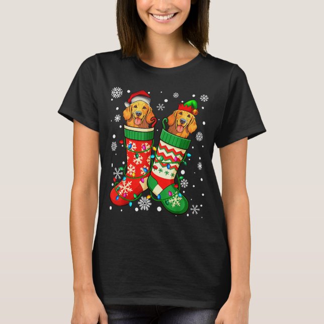 T-shirt Santa Elf Golden Retriever Dog In Christmas Socks  (Devant)
