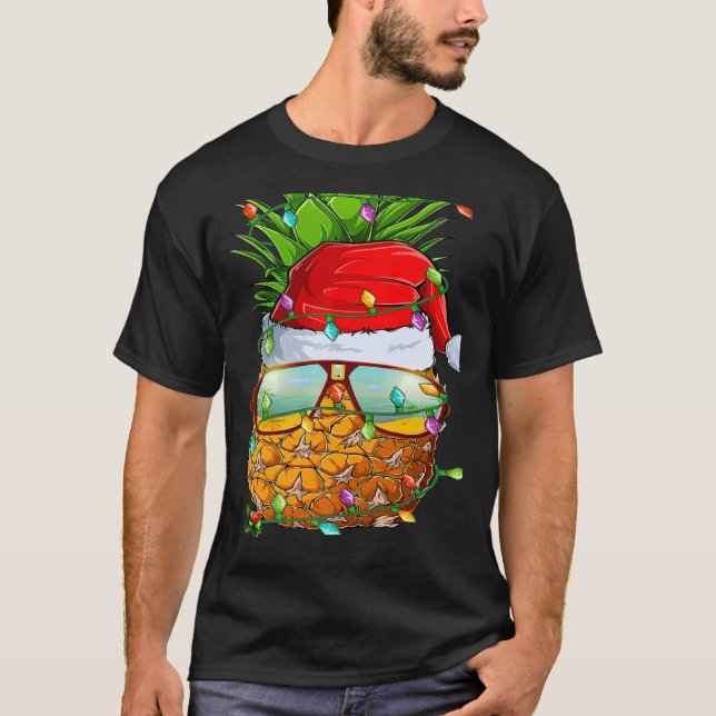 T-shirt Santa Fat Pineapple Glasses Xmas Lights Pineapple  (Devant)