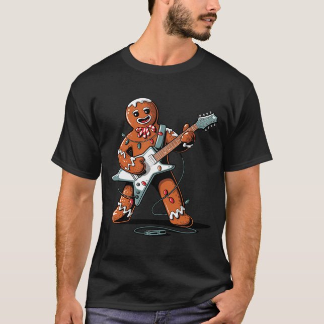 T-shirt Santa Gingerbread Playing Guitar Funny Christmas P (Devant)