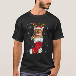 T-shirt Santa Hat Abyssinian Chat Animal En Chaussettes Jo