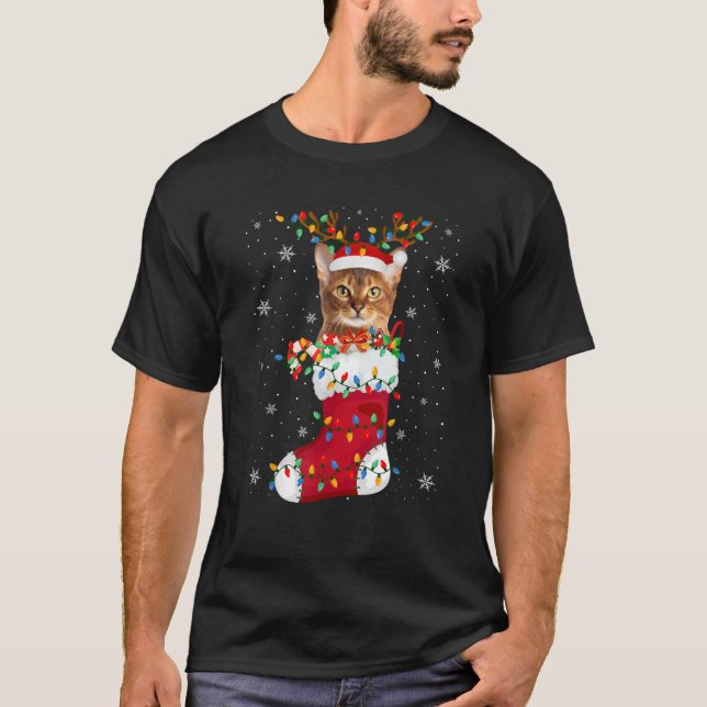 T-shirt Santa Hat Abyssinian Chat Animal En Chaussettes Jo (Devant)