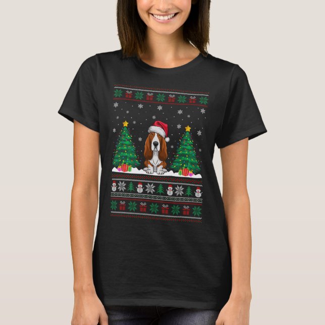 T-shirt Santa Hat Bet Hound Chien Xmas Arbre Lumières Swea (Devant)