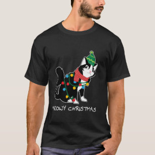 T-shirt Santa Hat Chat Meowy X Mas Light Up Funny Noël