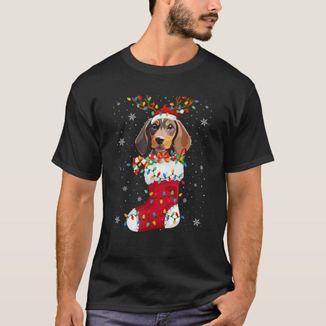 T-shirt Santa Hat Coonhound Chien Chien Chien En Chaussett (Devant)