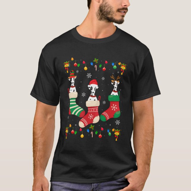 T-shirt Santa Hat Noël Lumière Trois Chien Dalmatien Dans  (Devant)