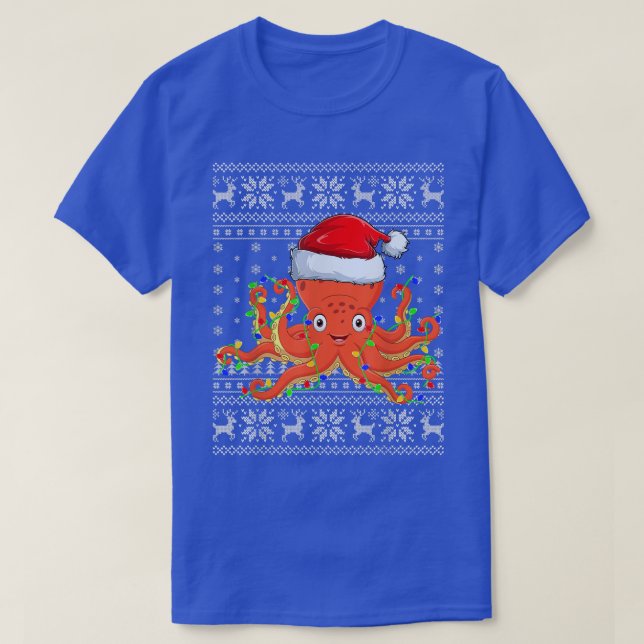 T-shirt Santa Hat Octopus Xmas Éclairage Octopus laide Chr (Design devant)