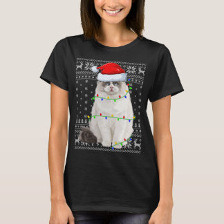 T-shirt Santa Hat Ragdoll Chat Xmas Éclairage Laid Ragdoll