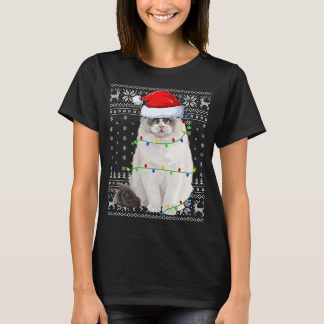 T-shirt Santa Hat Ragdoll Chat Xmas Éclairage Laid Ragdoll (Devant)