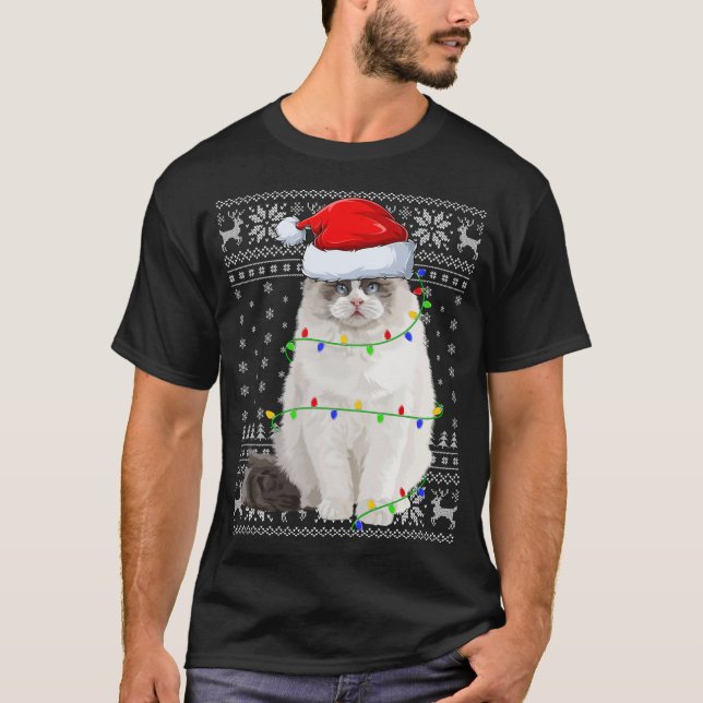 T-shirt Santa Hat Ragdoll Chat Xmas Éclairage Laid Ragdoll (Devant)