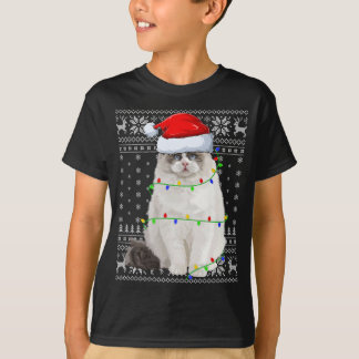 T-shirt Santa Hat Ragdoll Chat Xmas Éclairage Laid Ragdoll