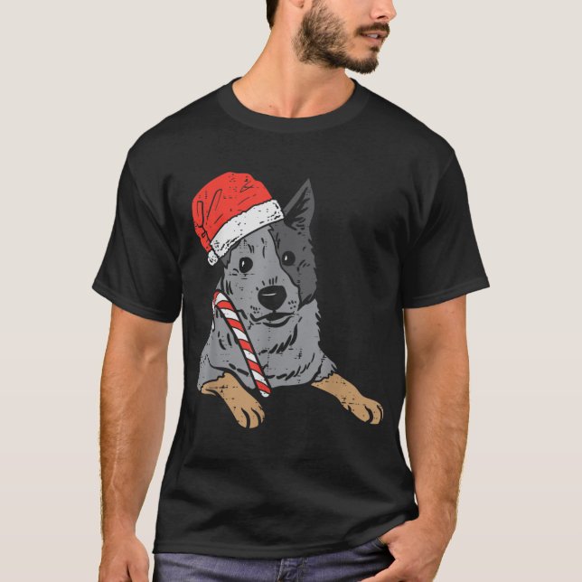 T-shirt Santa Hat Red Blue Heeler Australian Cattle Dog Ch (Devant)