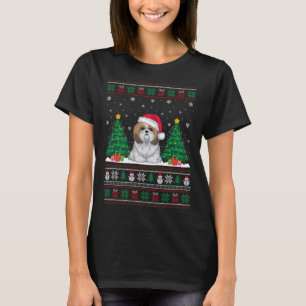 T-shirt Santa Hat Shih Tzu Chien Les lumières des arbres d