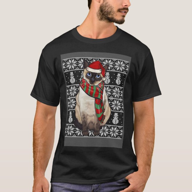 T-shirt Santa Hat Xmas Siamese Cat Ugly Christmas (Devant)