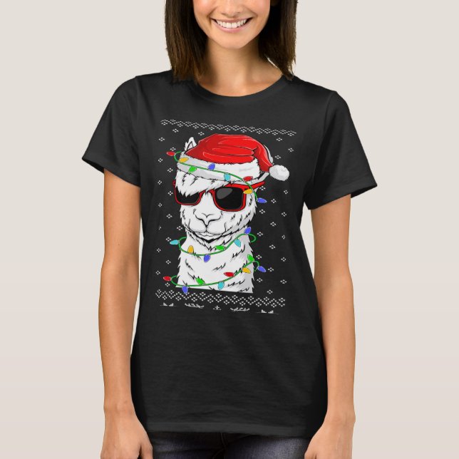 T-shirt Santa Llama  Christmas Lights Ugly Llama Xmas (Devant)