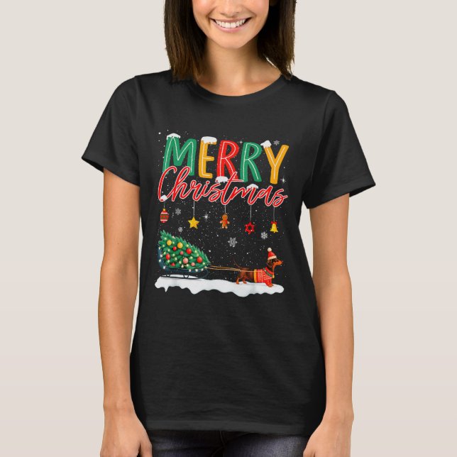 T-shirt Santa Merry Christmas Dachshund Sleigh Dog Lover X (Devant)