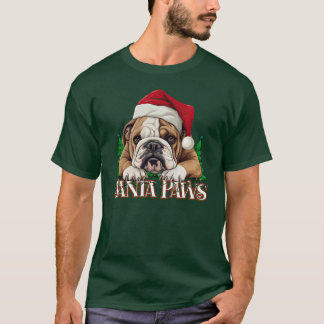 T-shirt Santa Paws Drôle de Bulldog Anglais Santa Noël D