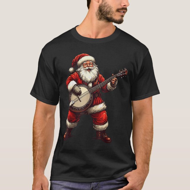 T-shirt Santa Playing Banjo Funny Banjo Player Bluegr Chri (Devant)