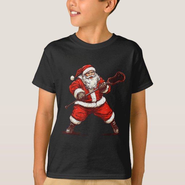 T-shirt Santa Playing Lacrosse Funny Lacrosse Lax Player C (Devant)