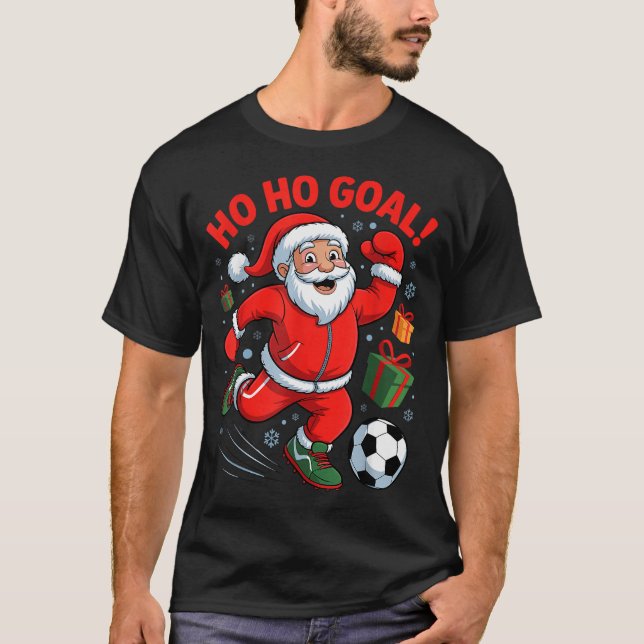 T-shirt Santa Playing Soccer Funny Holiday Christmas Xmas  (Devant)