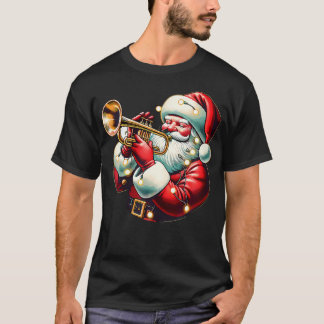 T-shirt Santa Playing Trumpet Funny Trumpet Playing Musica