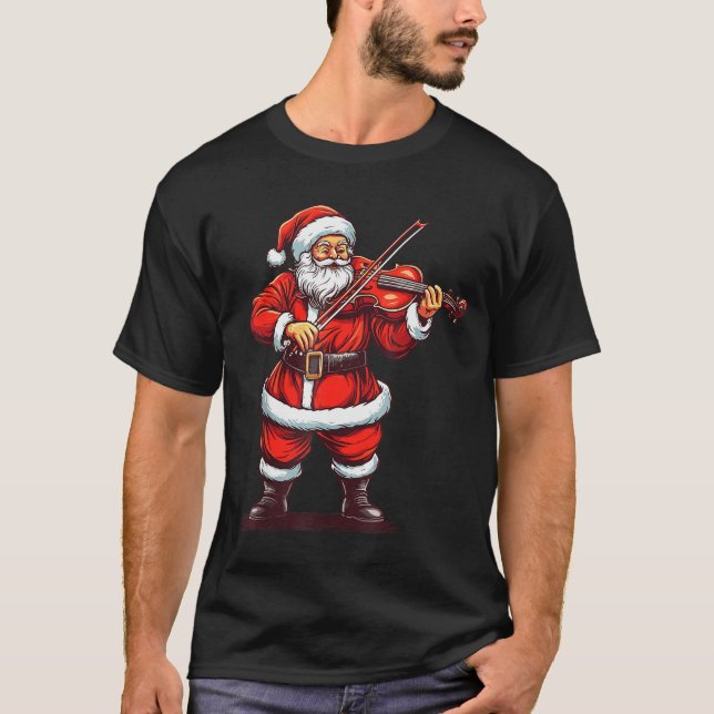 T-shirt Santa Playing Violin Funny Violinist Violin Player (Devant)