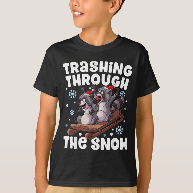 T-shirt Santa Racoon Trashing Through The Snow Cute Christ (Devant)