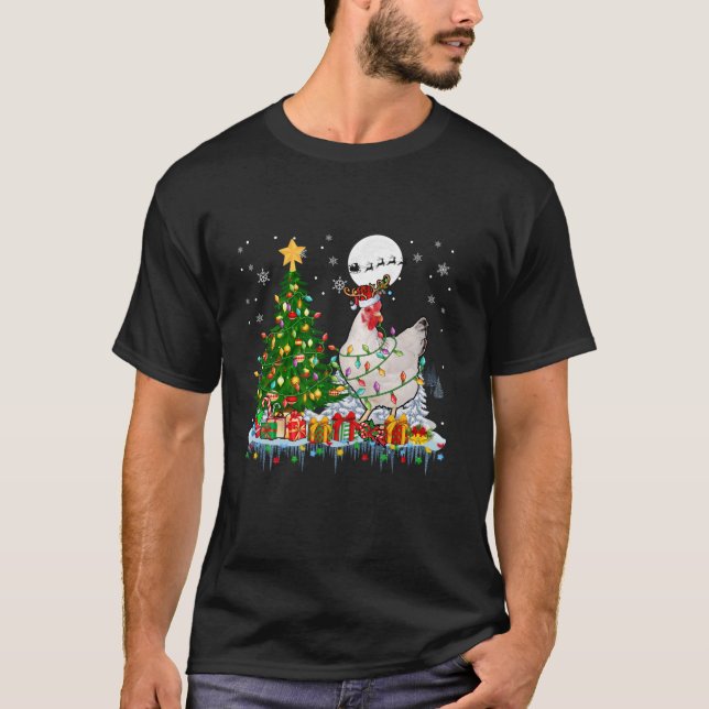 T-shirt Santa Reindeer Chicken Christmas Tree Light Family (Devant)