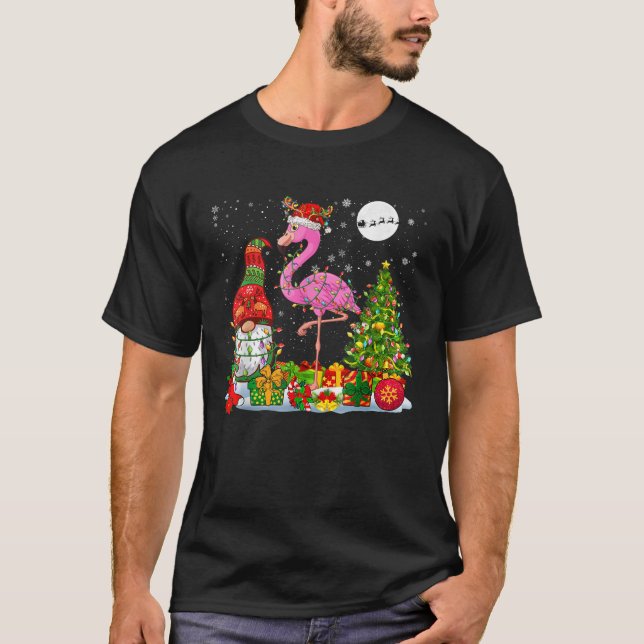 T-shirt Santa Reindeer Flamingo With Christmas Gnome Xmas  (Devant)