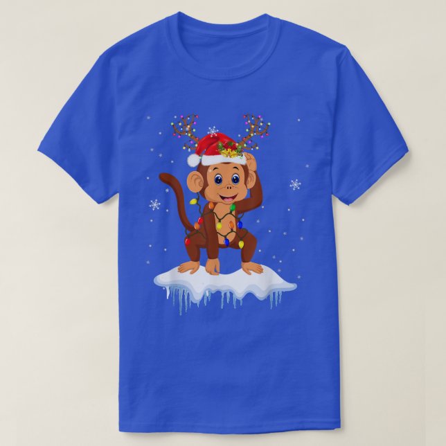T-shirt Santa Reindeer Monkey Xmas Light Santa Reindeer Mo (Design devant)