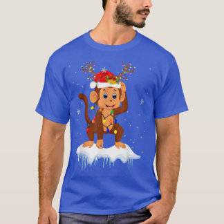 T-shirt Santa Reindeer Monkey Xmas Light Santa Reindeer Mo