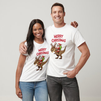 T-shirt Santa Riding Dinosaur T-Rex Merry Christmas