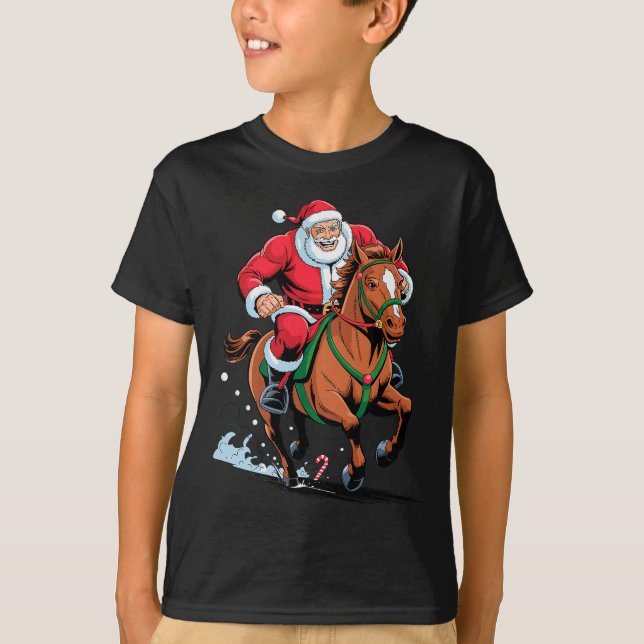 T-shirt Santa Riding Horse Funny Equestrian Christmas Xmas (Devant)