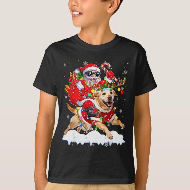 T-shirt Santa Riding Labrador Retriever Christmas Lights D (Devant)