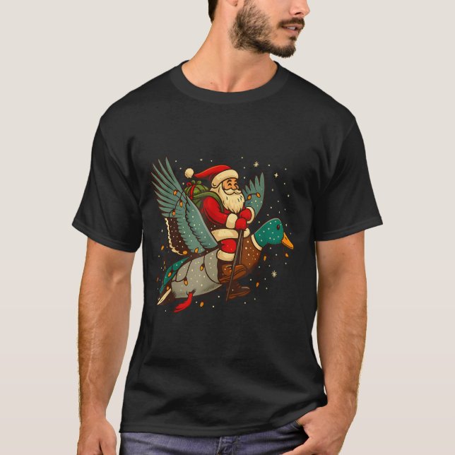 T-shirt Santa Riding Mallard Duck Funny Christmas Holiday  (Devant)