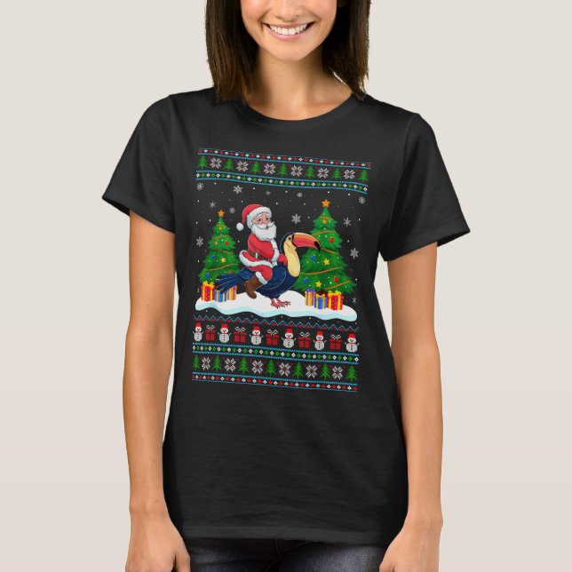 T-shirt Santa Riding Toucans Tree Lights Ugly Christmas Sw (Devant)