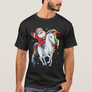 T-shirt Santa Riding Unicorn Christmas Gifts Rainbow Space