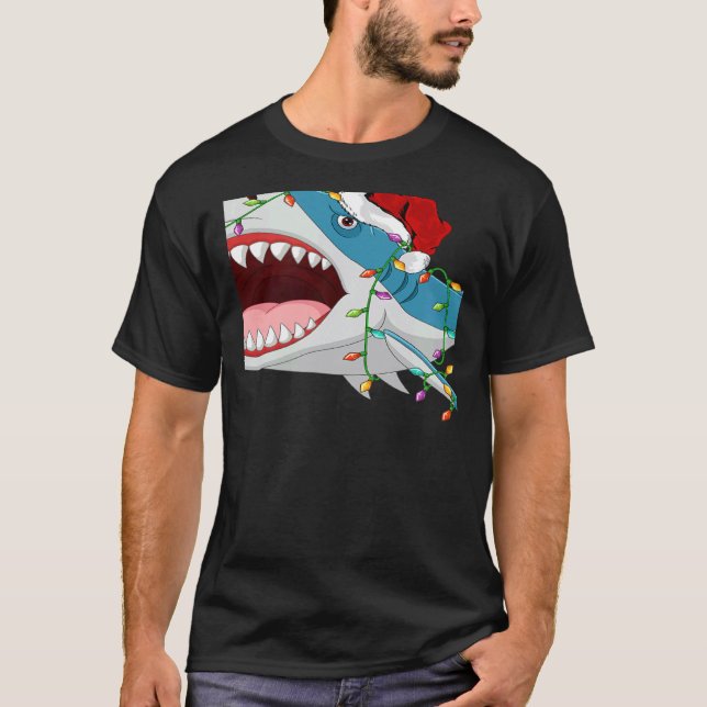 T-shirt Santa Shark Christmas Lights  Shark Xmas (Devant)
