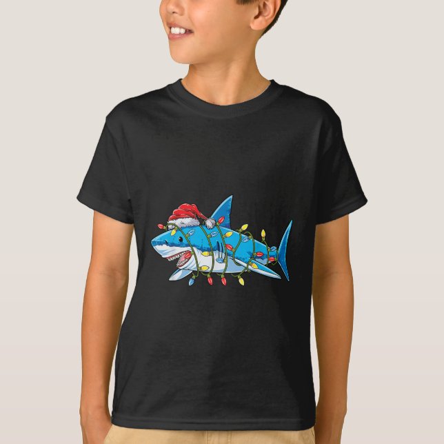 T-shirt Santa Shark Christmas Lights Sharkma Tree Xmas Bo (Devant)